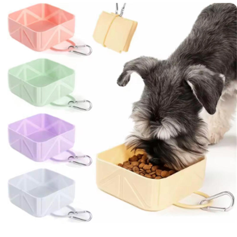 Cute Foldable Silicone Dog Bowl Portable Lightweight Pet Water Food Bowl 1-5PCS Outdoor Feeder With Carabiner For Walking Hiking
