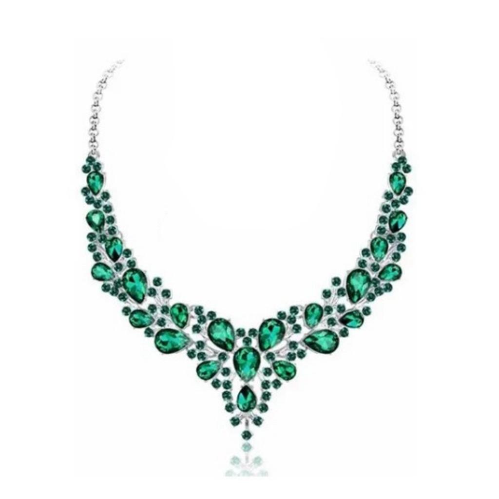 Necklace Earring Set Green Shiny Exquisite Women Decorative Jewelry for Wedding Anniversary