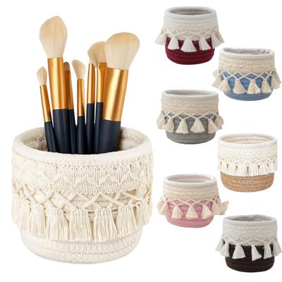Úložný koš Organizér na štětce na make-up s dekorací střapce Velká kapacita Víceúčelový Pletený design Úložný koš
