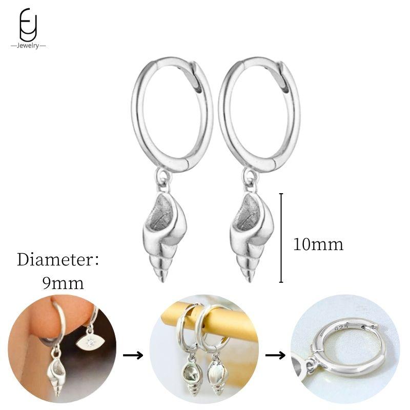 925 Sterling Silver Needle Vintage Heart/Shell Pendant Earrings Round/Square Plate Hoop Earrings for Women Party Fashion Jewelry