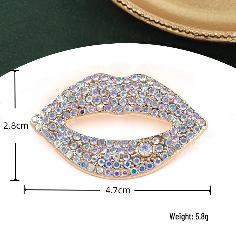Red Lips Rose Rhinestone Brooch - Heart Design for Clothing
