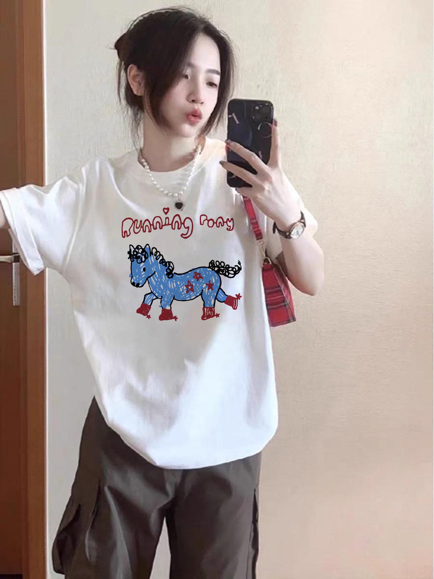 

2026 Women s Summer Loose Fit Pure Cotton Short Sleeve T-Shirt - Trendy American High Street Style 4XL
