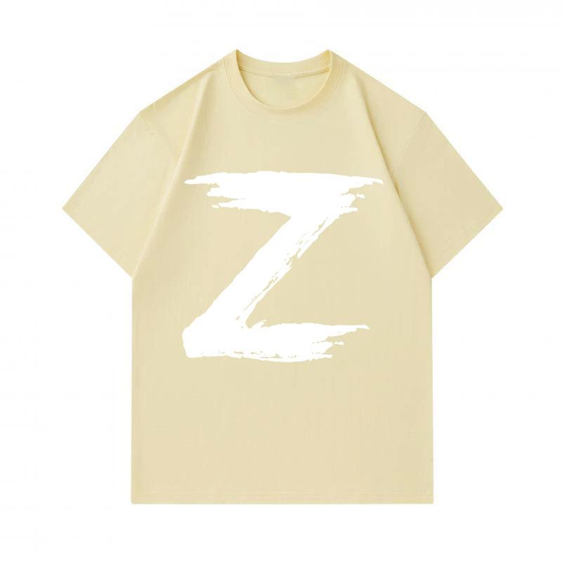 Men's 100% Cotton Crew Neck Short Sleeve T-Shirt, Distressed Brush Style White Letter Z Print Casual Soft Breathable Tee for Daily Wear