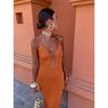 European-American Cross-Border Backless Knit Dress with Metal Buckle - Women's High Waist, Slimming, Sexy Spaghetti Strap, Hollowed-out Design