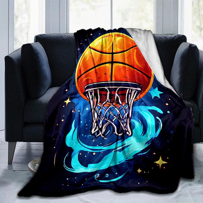 1pc Basketball Printing Lightweight Flannel Blanket, Comfortable and Warm Blanket, for Camping Sofa Bed and Couch Office, Suitable for Gift B