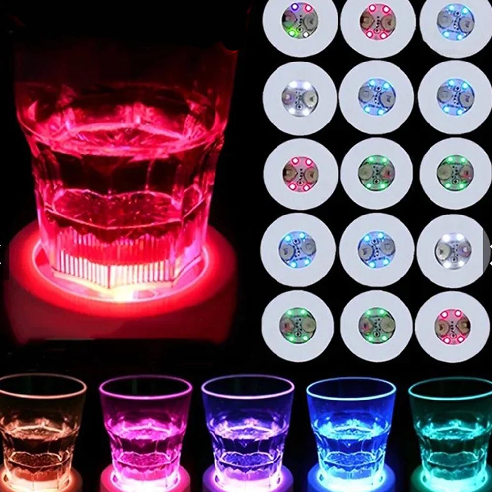

LED Coaster Light Up Coasters Stickers Liquor Bottle Drink Luminous Cup Mat Club Bar Party Car Wedding Vase Decor Luminous Cup Sticker&Round синій