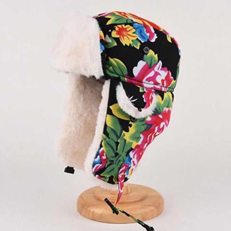 

Большая цветочная тканевая кепка Lei Feng женская зимняя теплая утолщенная защитная кепка для велосипедистов защита ушей ретро хлопковая кепка с цветком мозга One Size чёрный