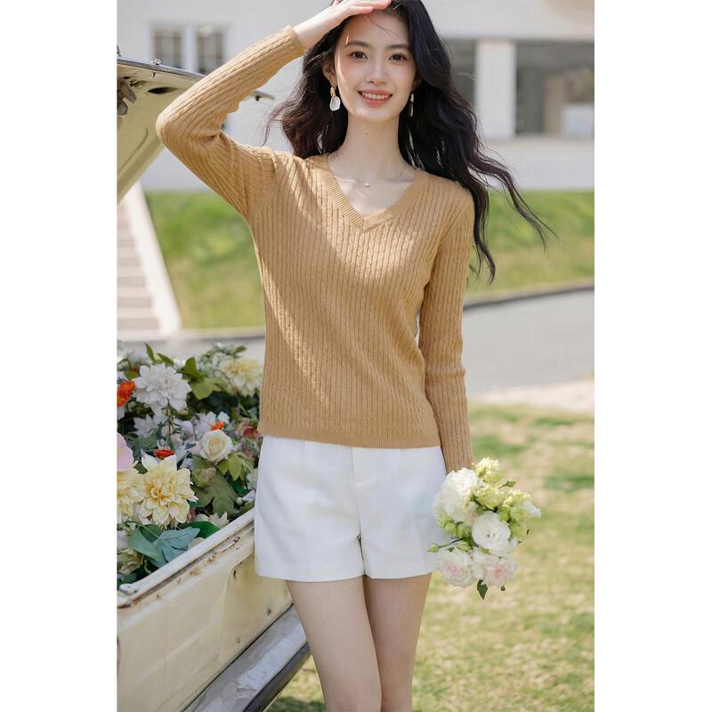 ITISF4 Women s Retro V-Neck Knit Pullover M