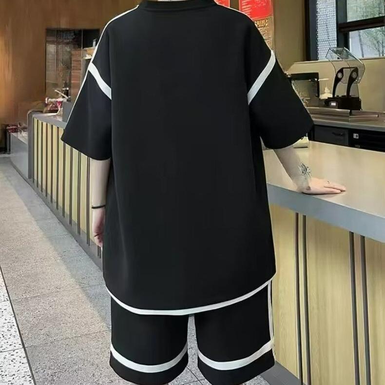 Summer Short-sleeved T-shirt Casual Two-piece Boys Loose Ice Silk Shorts Handsome All-match Youth Thin Suit