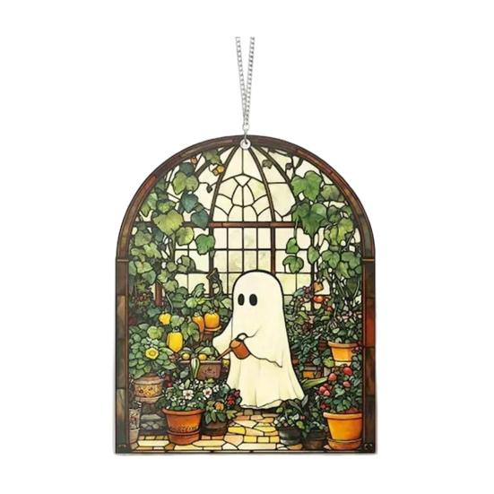 Halloween Suncatcher Stained Glass Window Hanging Sun Catcher Acrylic Ghost Plant Bookshelf Decoration for Window Wall Art Decor