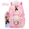2Pcs/set Cartoon Demon Slayer Printed Backpack with 750Ml Water Bottler for Teenager Bookbag Large Capacity Waterproof Travel Bag