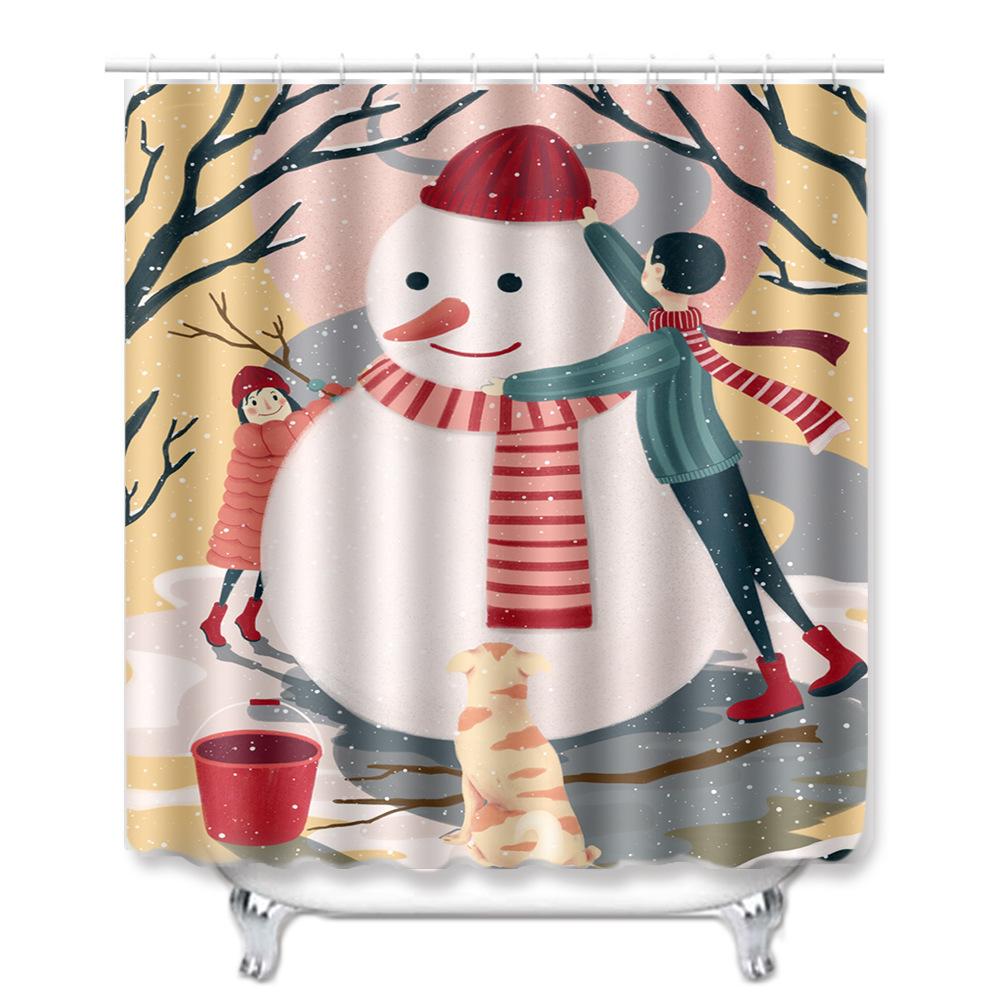 Christmas Shower Curtain Floor Mat Combination Four-Piece Bathroom Non-Slip Door Mat Foot Mat Bedroom Living Room Carpet