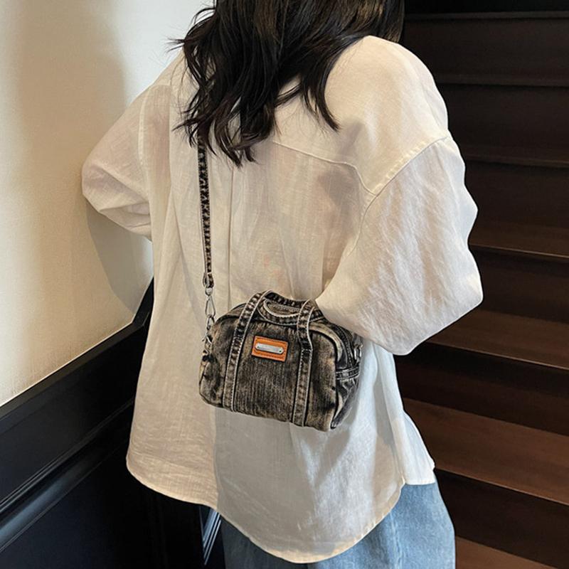Vintage Denim Women's Small Purse and Handbags Large Capacity Bowling Crossbody Bags Versatile Shoulder Bags CLE