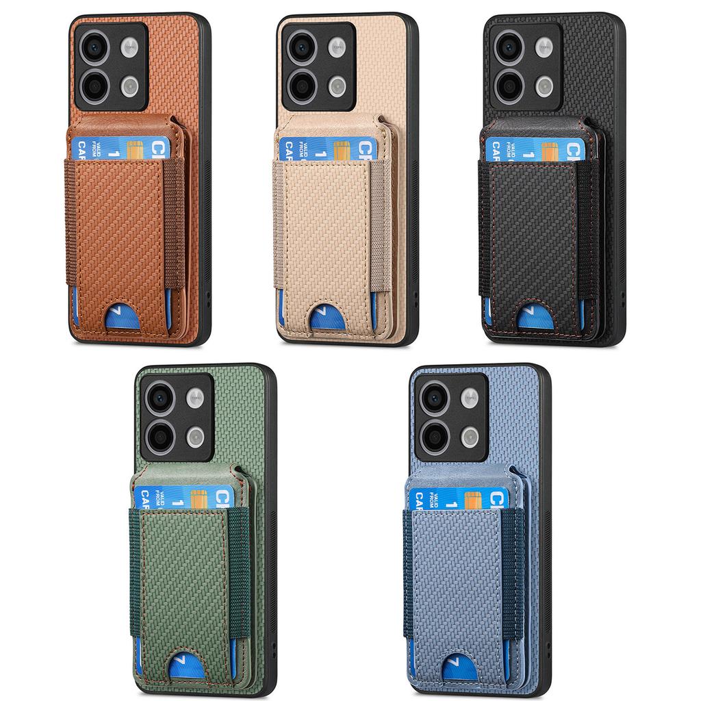 Vertical Cards Solt Wallet Carbon Fibre Case For Xiaomi Redmi Note 13 Pro 12 11 13T POCO X6 X5 Magnetic Stand Bag Pocket Cover