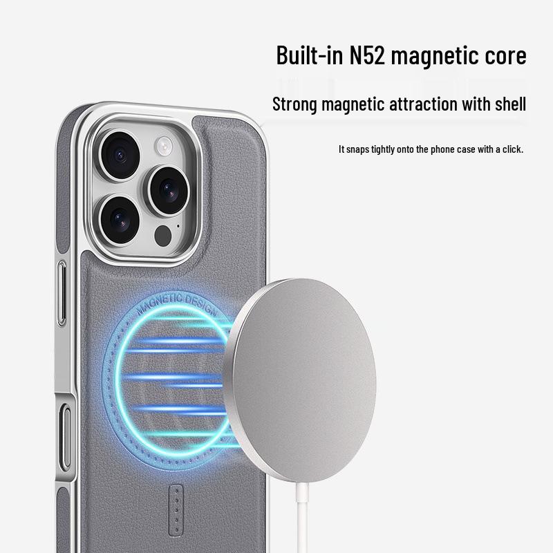 Apple 17 Promax Electroplated Leather Texture Magnetic Phone Case - iPhone16 Luxury Skin Feel, Strong Magnetic, Anti-fall Design