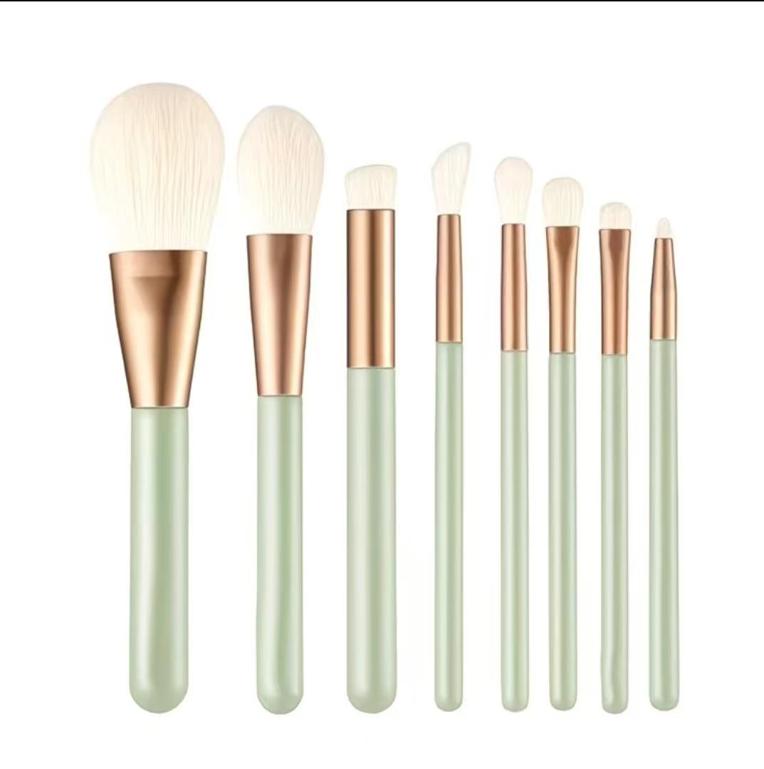 Green Field Star 8-Piece Student Makeup Brush Set: Soft Powder & Eyeshadow Brushes with Animal Hair Bristles