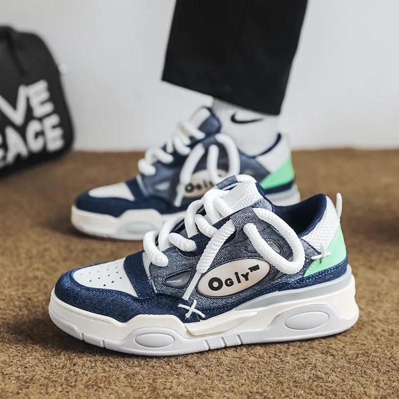 Platform Korean Sneakers for Men Running Shoes Walking Comfortable Male Casual Lace Up Vulcanized Shoes Chunky Sneakers 2024 New