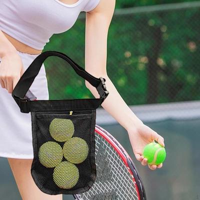 Black Tennis Ball Holder Golf Fanny Pack , Waist Pouch Bag, Holding Accessory, Mesh Storage Bag for