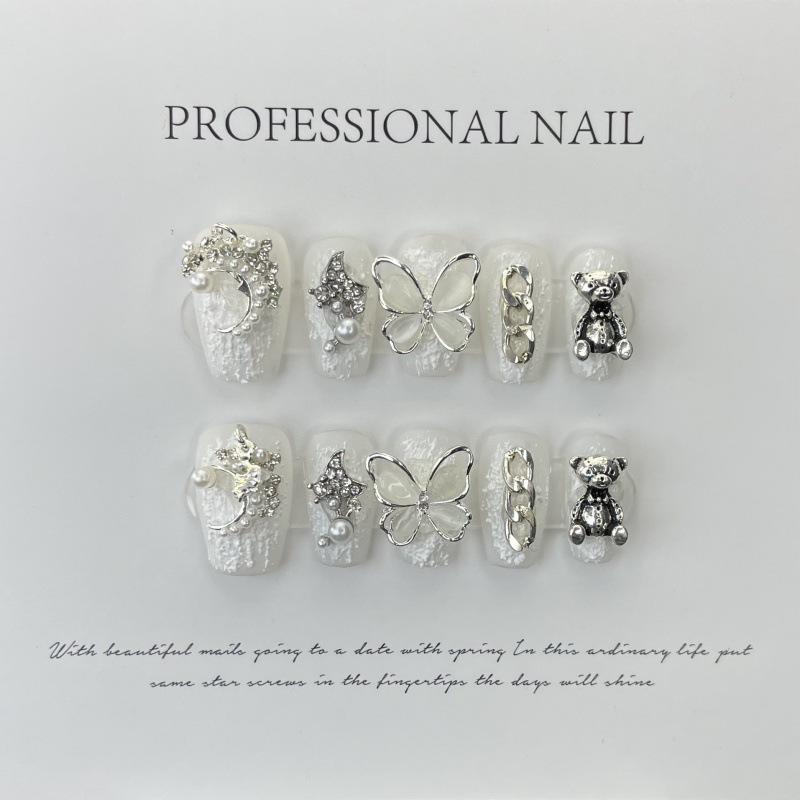 

10 шт./набор из чистого, сделанного вручную, накладного ногтя, хрустальной бабочки, ретро-штукатурки, клея, накладного ногтя ... L