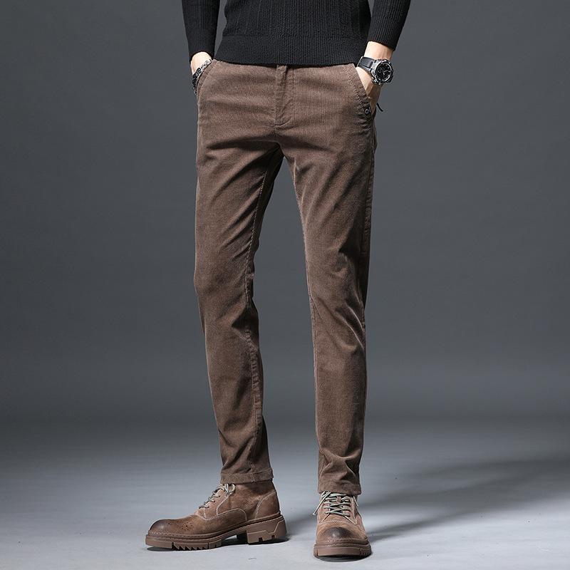 

2024 Новые весенние и осенние мужские вельветовые модные универсальные облегающие повседневные брюки из бархата высокого класса 38 верблюд