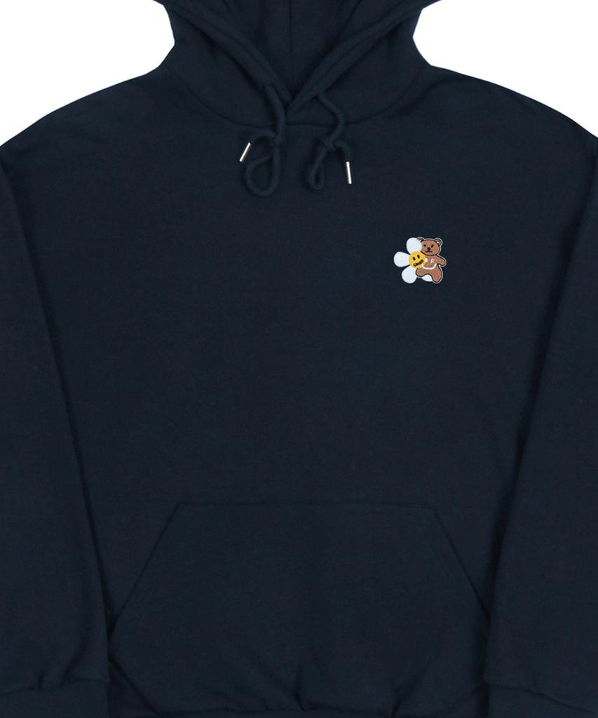 [Unisex] Flower Bear Embroidered Smile Hoodie_Navy
