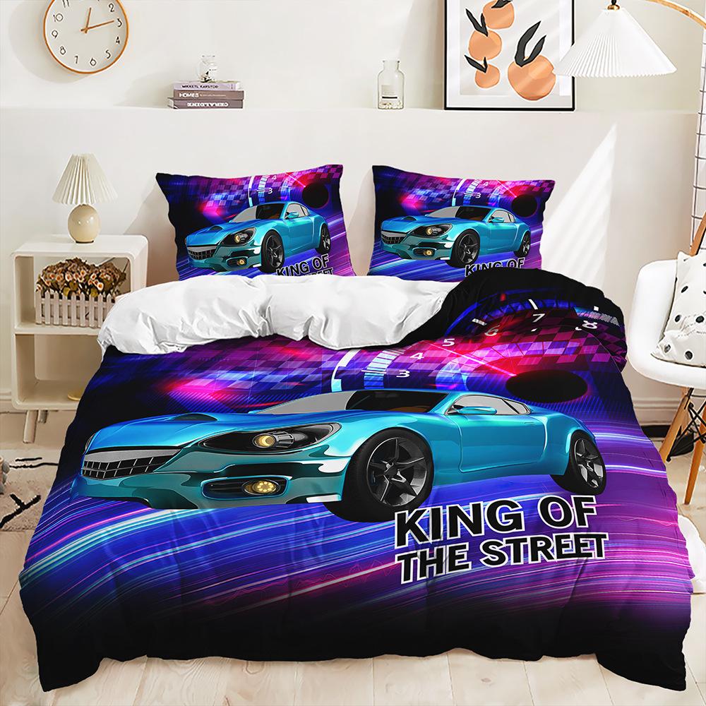 3D Racing Pattern Home Bedding Set, Supercar Down Duvet Cover, Boy's Room Bedding Set, EU135 * 200 Full Size Single/double Bed Home Decoration