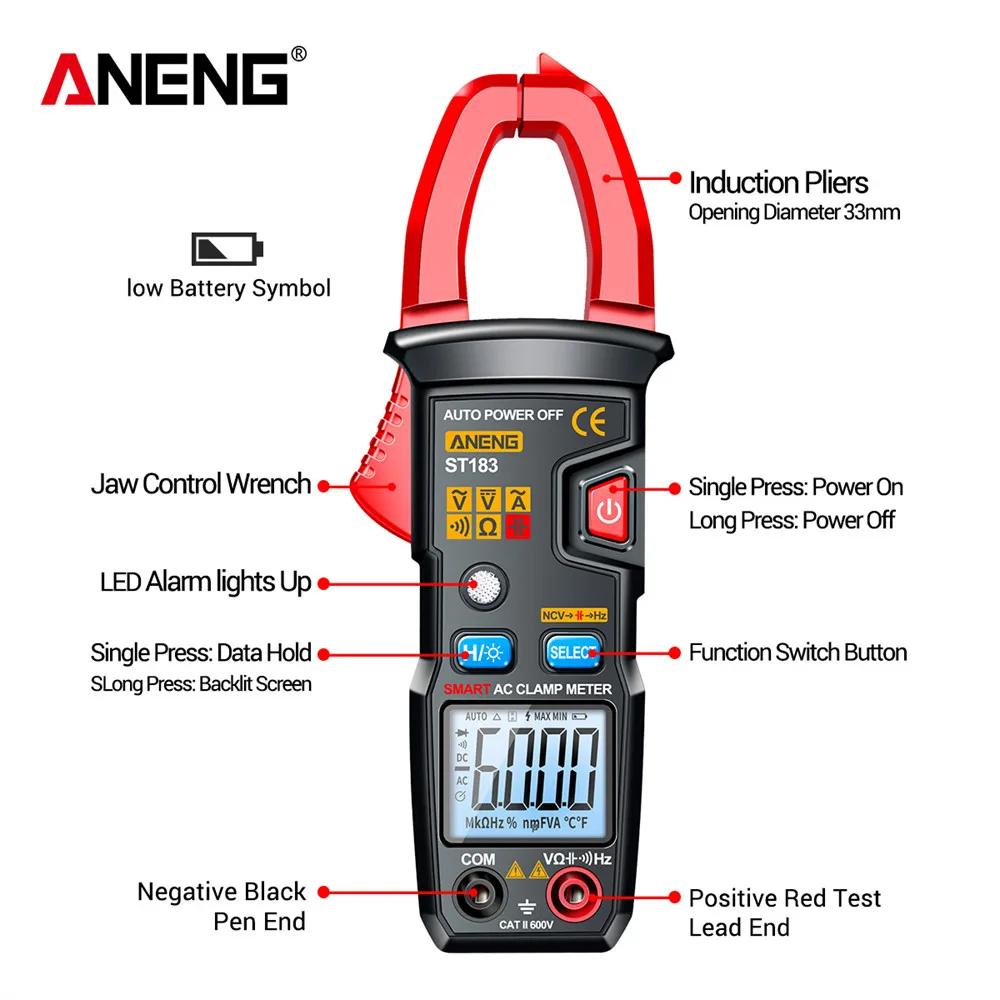ANENG ST183 Clamp Meters 6000 Current True RMS DC/AC Voltage Counts Digital Pliers AC Tester Hz Capacitance NCV Ohm Clamp Meter