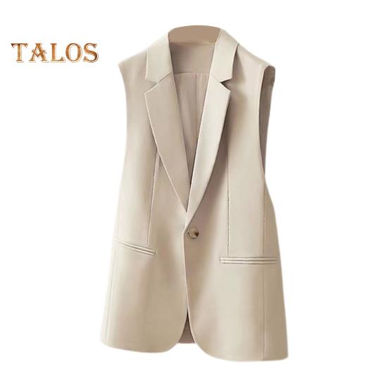 

Женский костюм, жилет, застежка на одну пуговицу, кардиган без рукавов с v-образным вырезом и лацканами, средней длины, однотонное деловое деловое пальто для поездок на работу 2XL бежевый