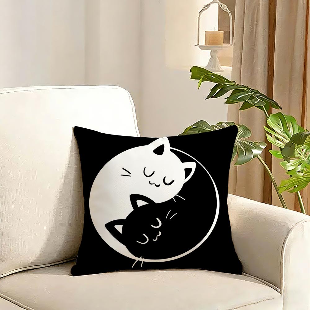 New Little Black Cat Cute Couple Cushion Cover Reversible Plush Pillow Cover Soft Fluffy Home Decor for Sofa Bedroom