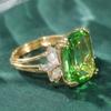 Fashion Gold Color Inlaid White Green CZ Women's Ring Geometry Daily Wear Party Jewelry