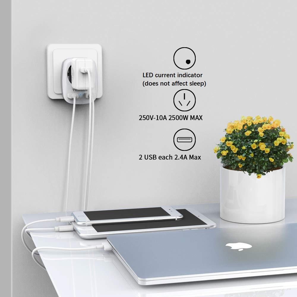 Tessan Adaptor de călătorie Germania în Australia Adaptor priză 3 ÎN-1 cu 2 porturi USB