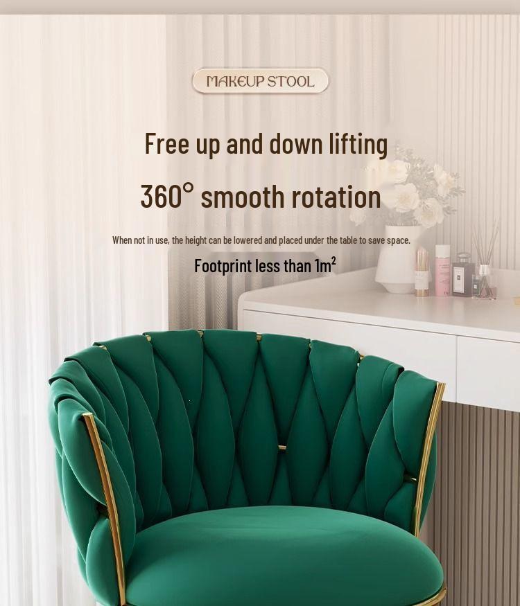 Swivel Bar Stool with Casters, High-Legged Makeup Chair, Adjustable Dressing Stool with Backrest, Streamlined Design for Home Beauty.