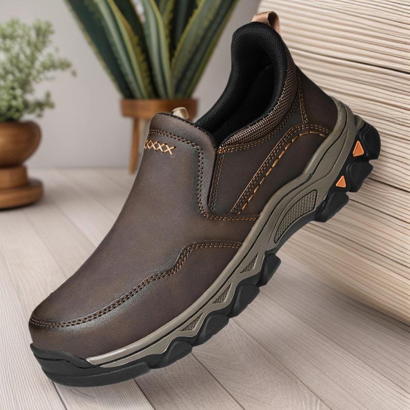 Plus Size Men's Leather Slip-On Loafers - Casual Outdoor Wear