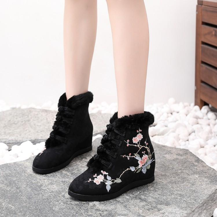 Winter Warm Snow Boots for Women Platform Slip On Faux Fur Lining Ankle Booties Shoes Women's Comfortable Embroidered Fleece Lined Walking Short Boots