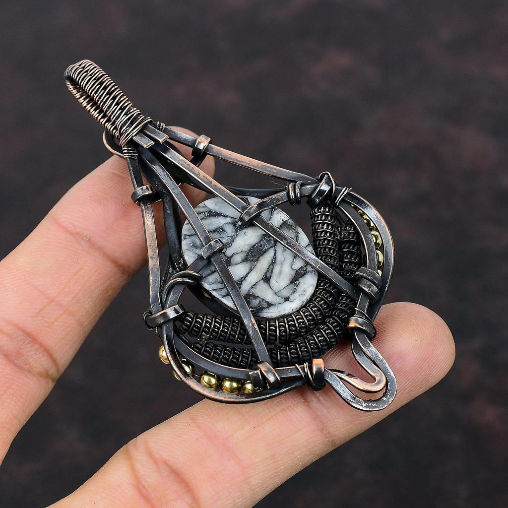 Pinolith Jasper Pendant Copper Wire Wrapped Gemstone Pendant Pinolith Jasper Jewelry Handmade Women Pendant Gift For Her Copper Wire Jewelry