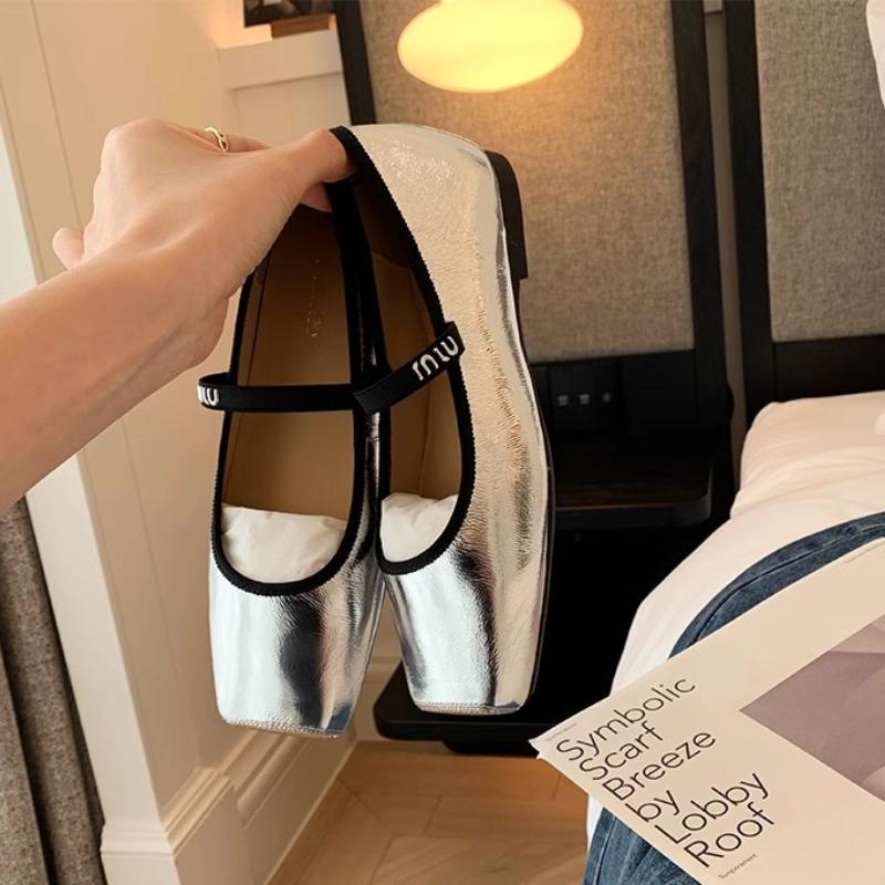 

Fashion Women Ballet Flats Fashion Square Toe Pumps Slip-on Casual Shoes Female Soft Leather Mary Jane Shoes Office Lady Work Thin Shoes 34 серебряный