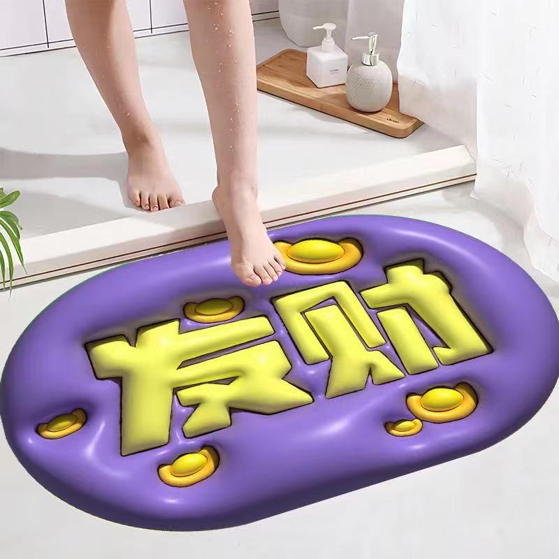 Covoraș de baie 3D Diatom Mud - Covoraș absorbant, cu uscare rapidă, lavabil, imprimat pentru ușile de baie