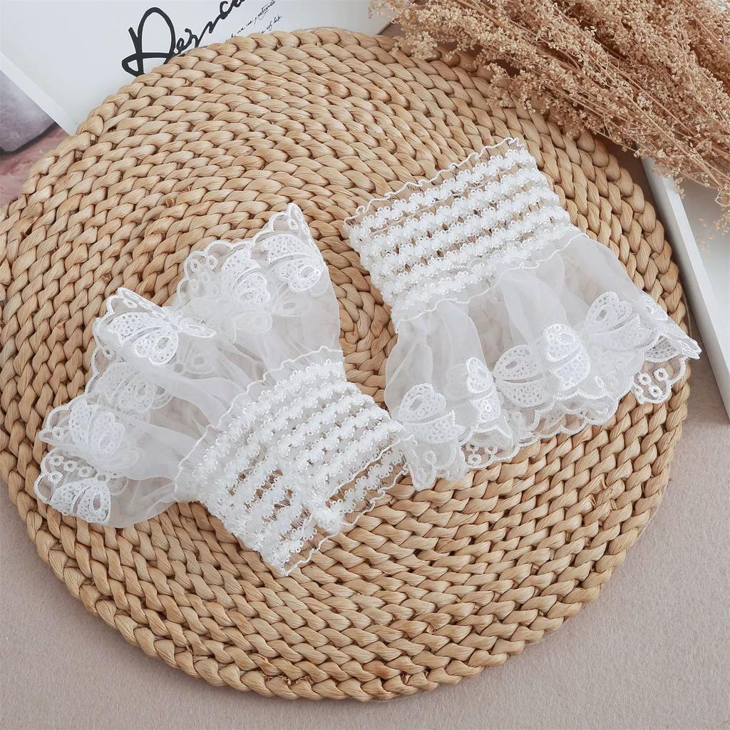 Autumn Lace Fake Cuff for Sweater Fake Sleeves Womens Horn Cuffs Embroidery Elastic Wrist Warmers Shirt Extension Sleeve