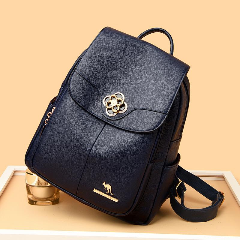 Schoolbag Kangaroo New Real Soft Leather Backpack Women's Fashion Travel Backpack Women's pu Leather Bag Casual Large Capacity Backpack