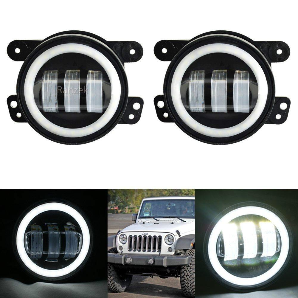 Ranzek 60W LED Headlights with DRL Function for Wrangler and High White 2-Piece 4-Inch Hi/Lo Beams, JK, TJ, LJ, Brightness,