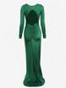 ZAFUL Women's Sexy Elegant Evening Gown Prom Solid Color Long Sleeve Ruched Open Back Mermaid Train Maxi Dress