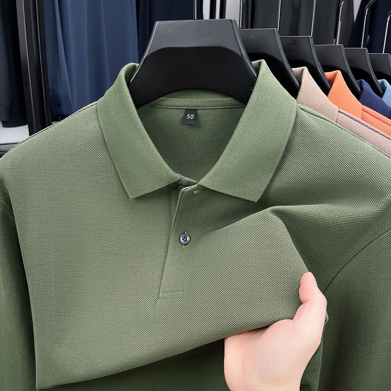 Men S Cotton Long Sleeve Polo Shirt Solid Color Casual Business Top
