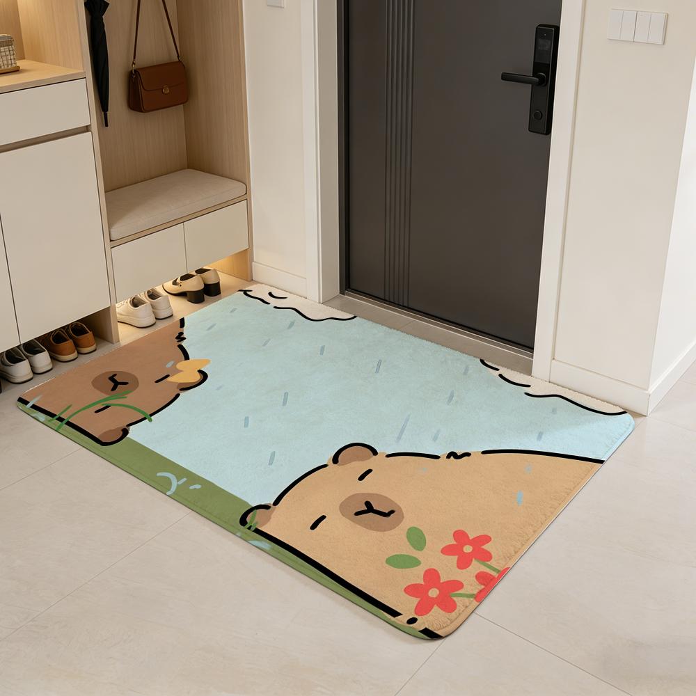 Anime C-capybara Floor Mat Flannel Door Mat Non-Slip Absorbent Washable Indoor Home Rug
