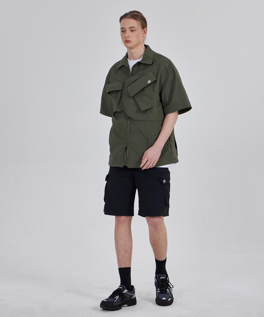 Kallapataleu Nylon Taslan Offset Zip Pocket Half Shirts - Khaki