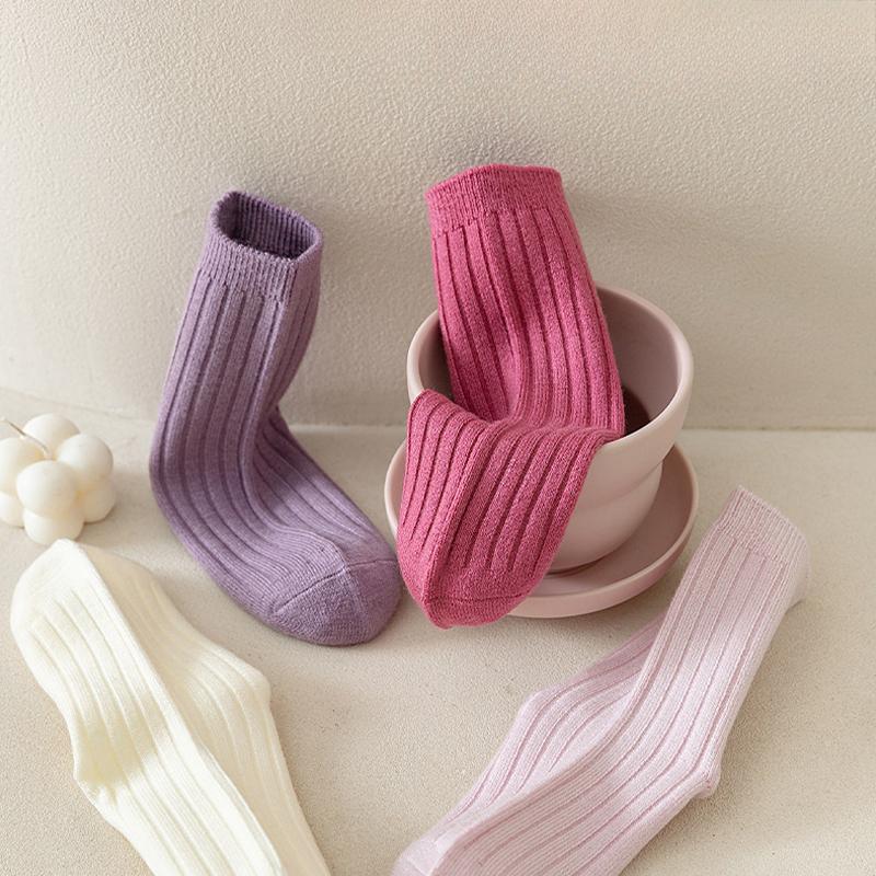 4 Pairs/Lot Children Warm Socks Autumn And Winter New Japanese Solid Color Kids Socks Baby Warm Socks For Boys And Grils