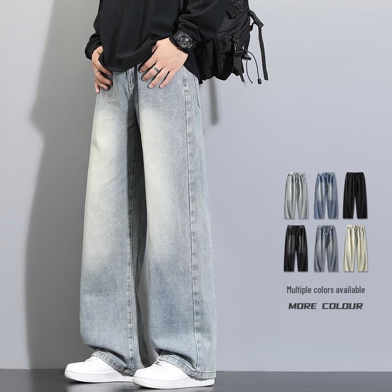 Men s Retro Washed Loose Straight Wide-Leg Jeans 2XL