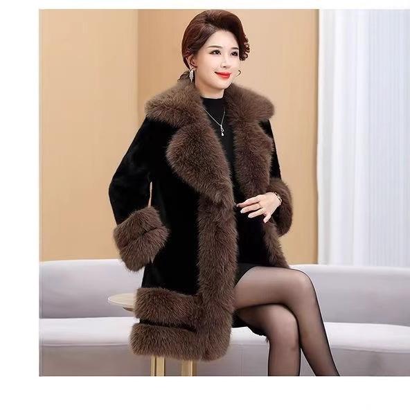 Atmosferă de modă de toamnă și iarnă, temperament subțire, haină de blană high-end, haină de blană pentru femei, ținută mamă