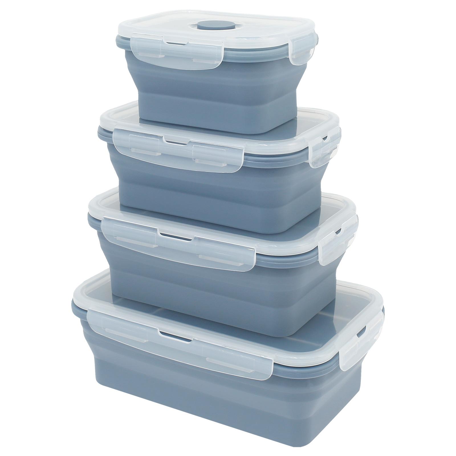 

4Pcs Silicone Food Storage Container Temperature Resistant Lunch Meal Prep Container Microwave Safe Food Box Collapsible синий