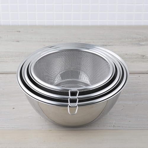 KAI Stainless Steel Bowl and Mesh Colander 6-Piece Set - Kitchen Utensils for Single Person Use - 18cm, 21cm, 24cm - Stackable, Integrated Design