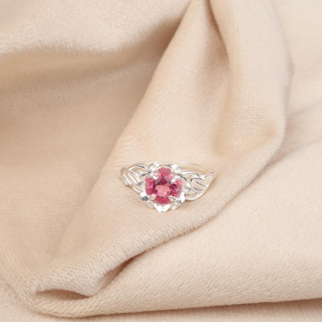 Natural Pink Tourmaline Gemstone 925 Sterling Silver Jewelry Women Promise Ring CZR-2-5